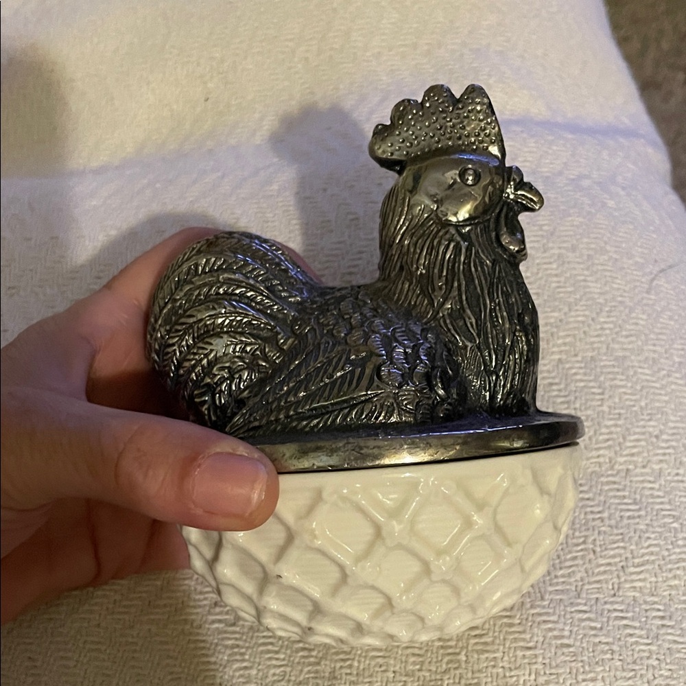 Vintage Paris royal Silver metal Rooster glass Decorative Bowl